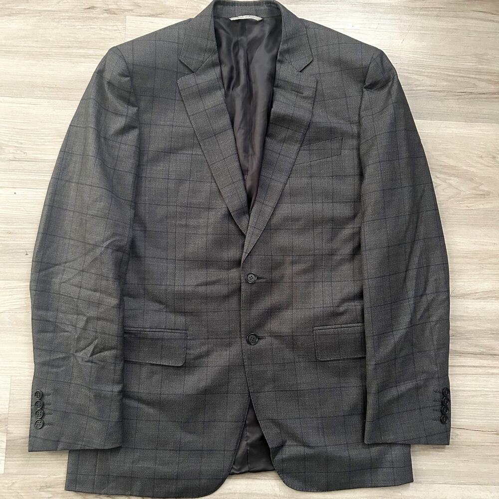 Canali Sport Coat 40R Charcoal Grey Blue Windowpane 100% Wool Italian Blazer